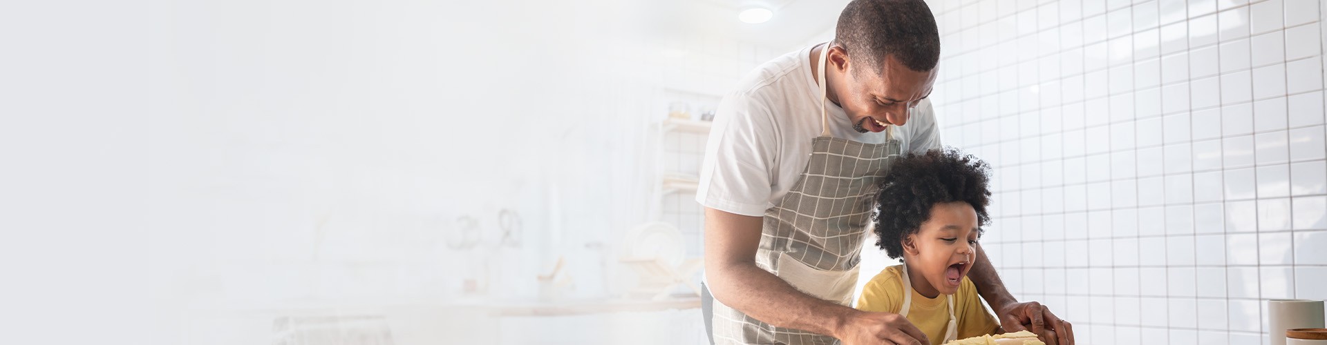 Father and son in kitchen